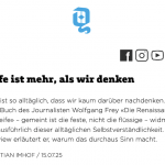 Interview mit dem Autor Wolfgang Frey im Online-Magazin «Qultur.ch» zu seinem Buch «Die Renaissance der Seife».