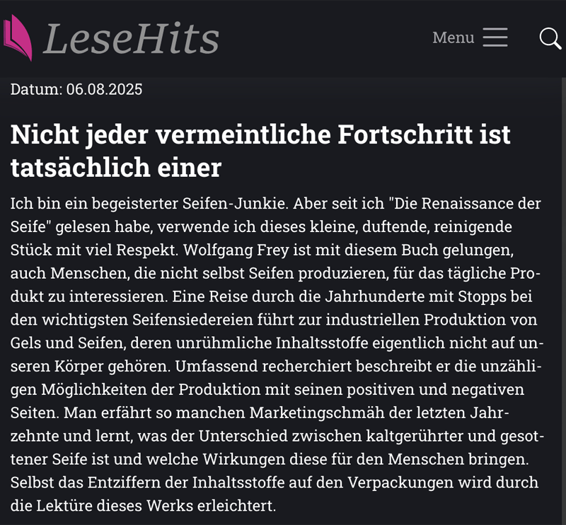 Rezension einer Leserin zum Buch «Die Renaissance der Seife»
